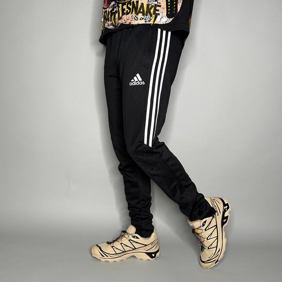 adidas Other - Vintage Y2K Adidas Sweatpants Youth XL Slim Jet Black White Polyester Joggers